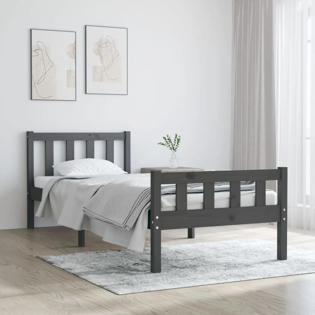 810641 vidaXL Cadru de pat mic single, gri, 75x190 cm, lemn masiv