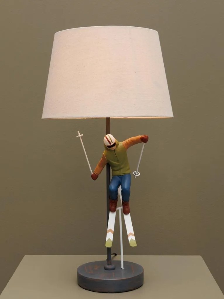 Lampa de masa, din polirasina, cu abajur din in, Ski Jump