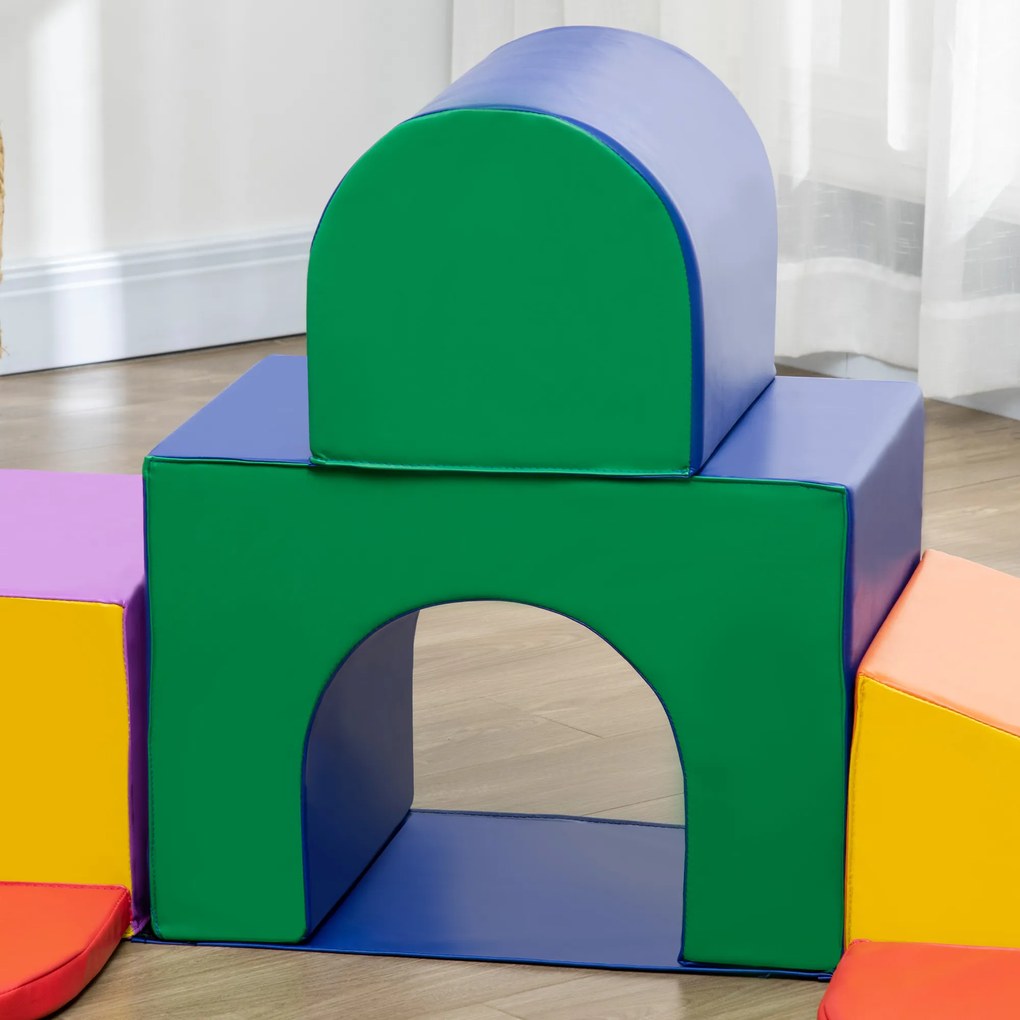 HOMCOM Set de Joc pentru Copii 1-3 Ani cu 7 Blocuri Multicolor în PU și EPE, 170x130x40 cm | Aosom Romania