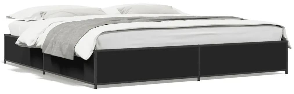 3279822 vidaXL Cadru de pat, negru, 200x200 cm, lemn prelucrat și metal