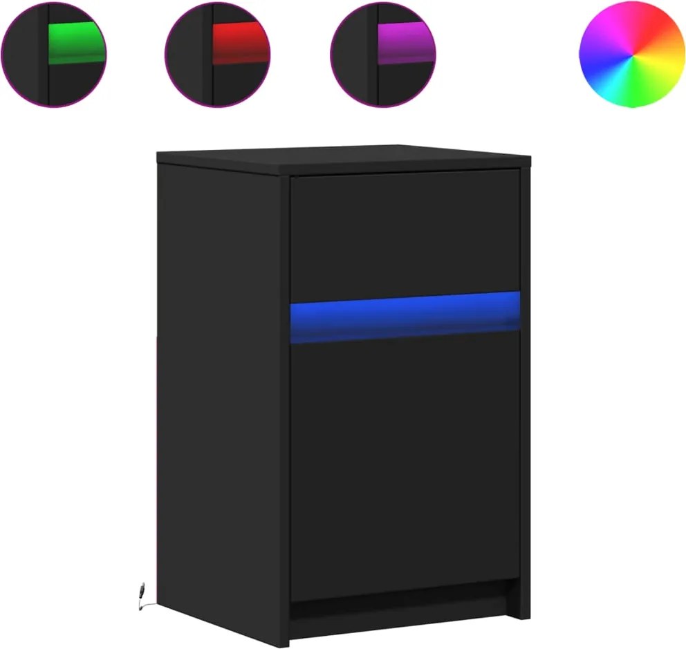 vidaXL Noptieră cu lumini LED, negru, lemn prelucrat