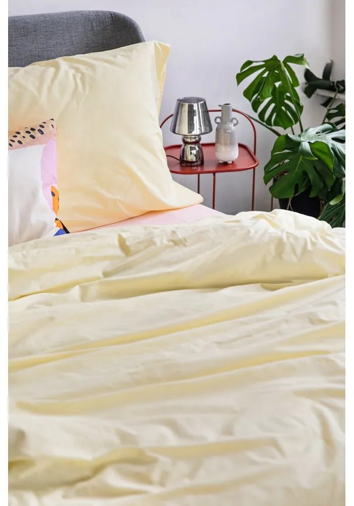 Lenjerie pentru pat dublu din bumbac Bonami Selection, 200 x 220 cm, galben vanilie
