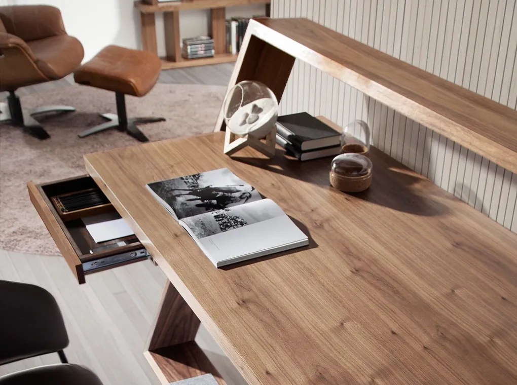 Birou elegant design LUX furnir de nuc si otel Office Walnut