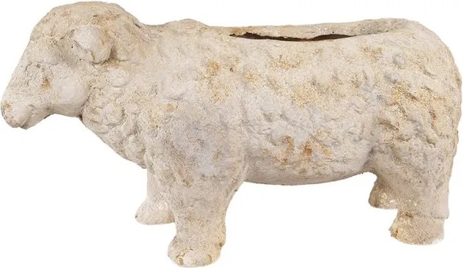 Jardinieră decorativă în formă de oaie, bej, stil country chic, 48x19x26 cm