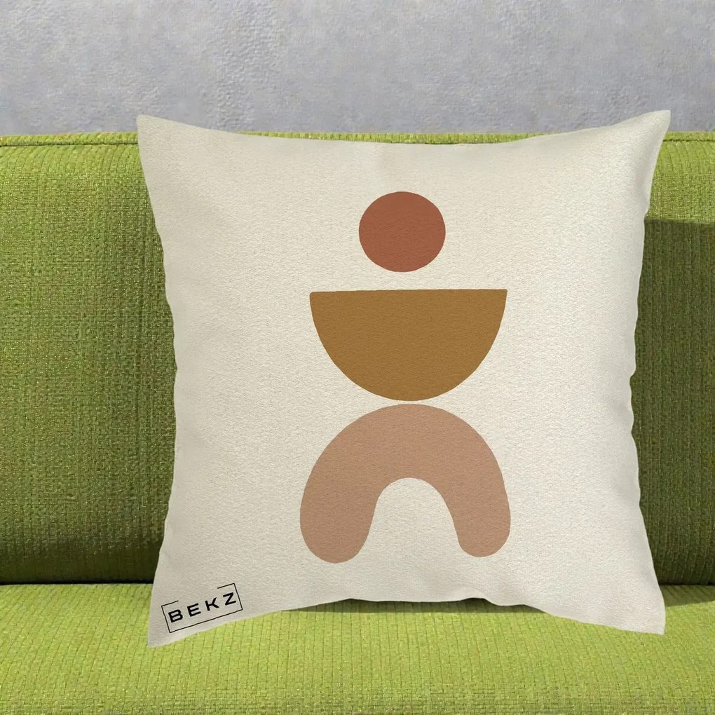Perna Decorativa Geometric Boho Disc si Arc, 40x40 cm, Ecru, Husa Detasabila, Perna Inclusa, BEKZ®