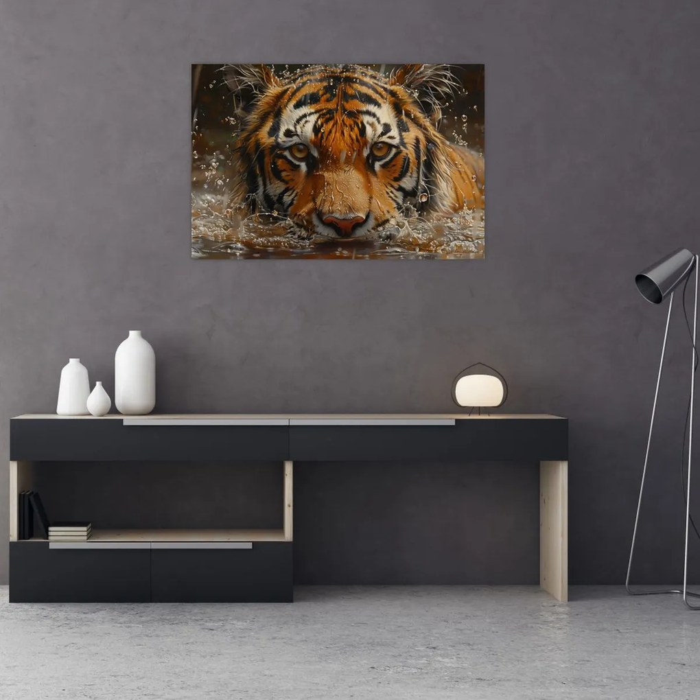 Tablou - Portret de tigru în apă (90x60 cm)