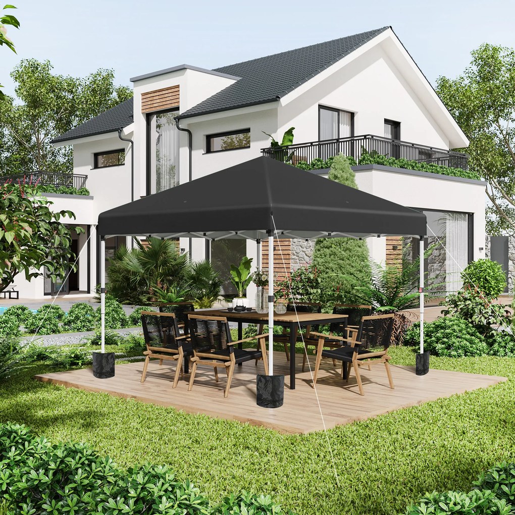 Outsunny Pavilion de Grădină Pliabil cu Înălțime Ajustabilă, 2 Pereți și Geantă Inclusă, 297x297x288 cm, Negru | Aosom Romania