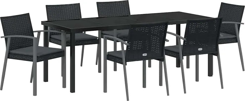 vidaXL Set de masă pentru grădină 7 pcs Negru și Gri Ratan PE