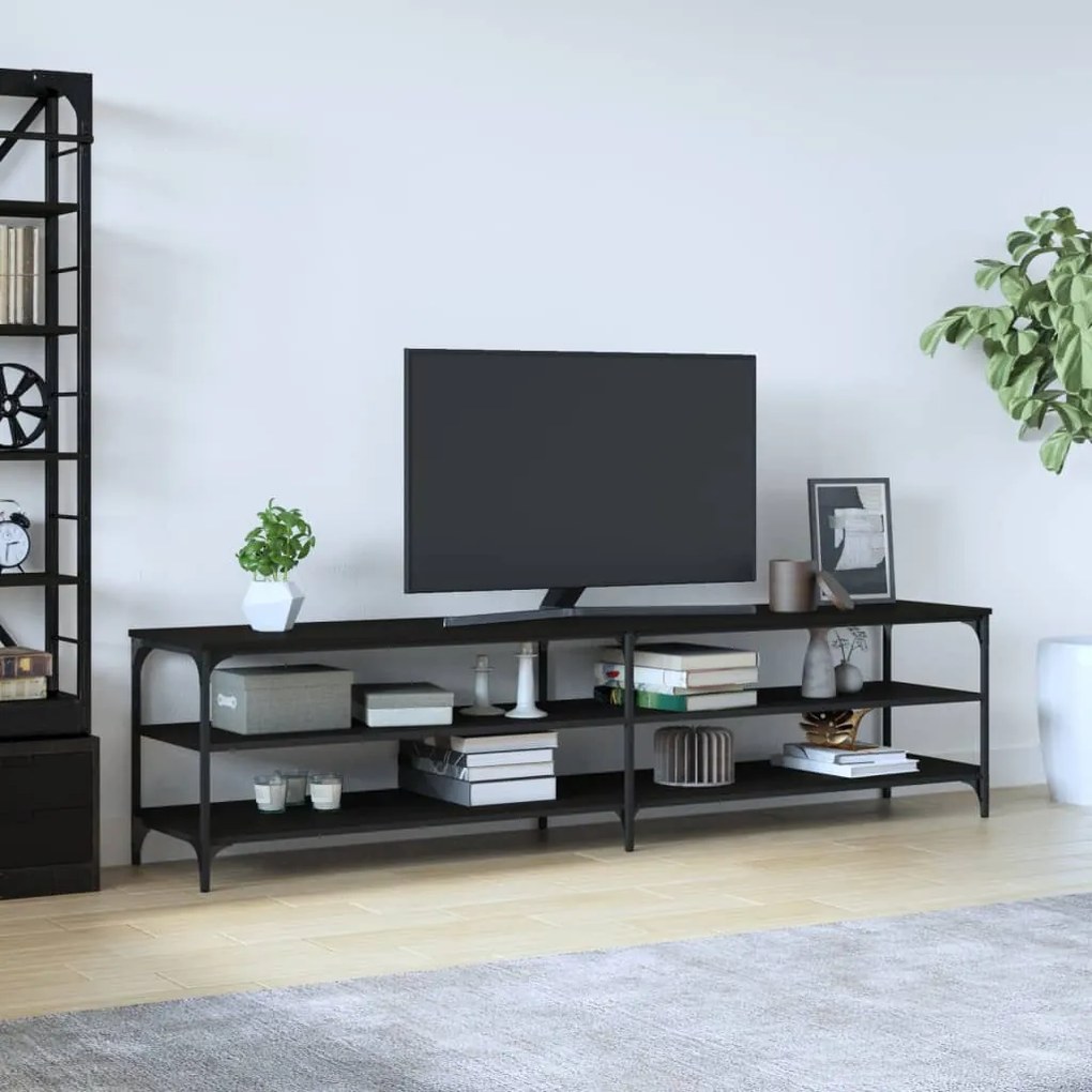 826759 vidaXL Comodă TV, negru, 200x30x50 cm, lemn prelucrat și metal