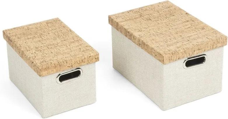 Set 2 cutii cu capac albe din pluta si textil Kalyn La Forma
