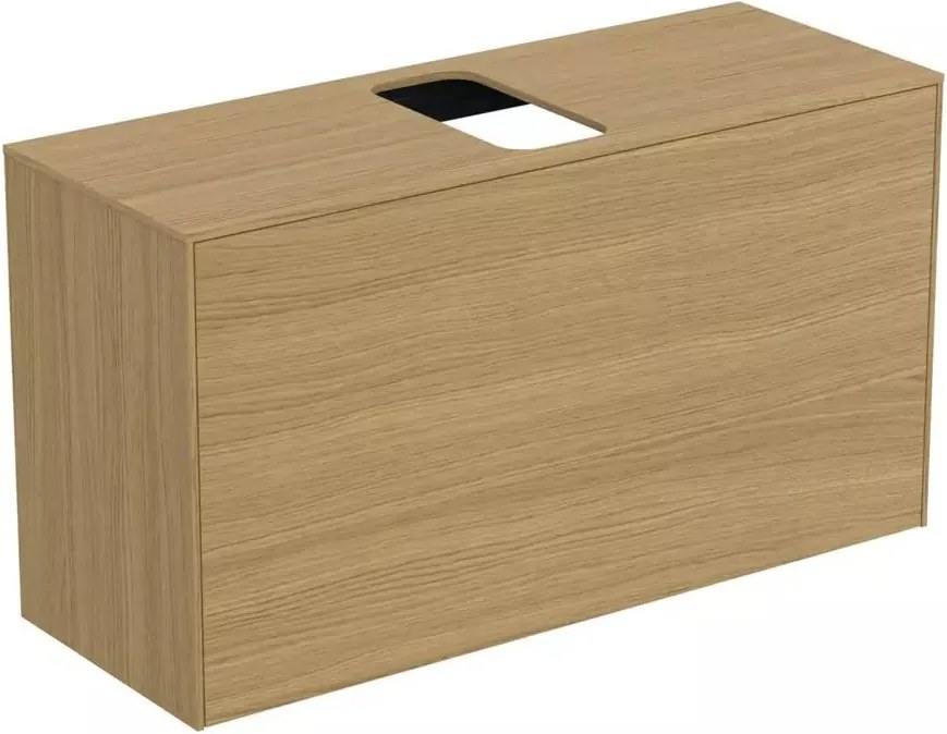 Dulap baza suspendat Ideal Standard Atelier Conca 1 sertar si blat cu decupaj central 100 cm finisaj stejar deschis
