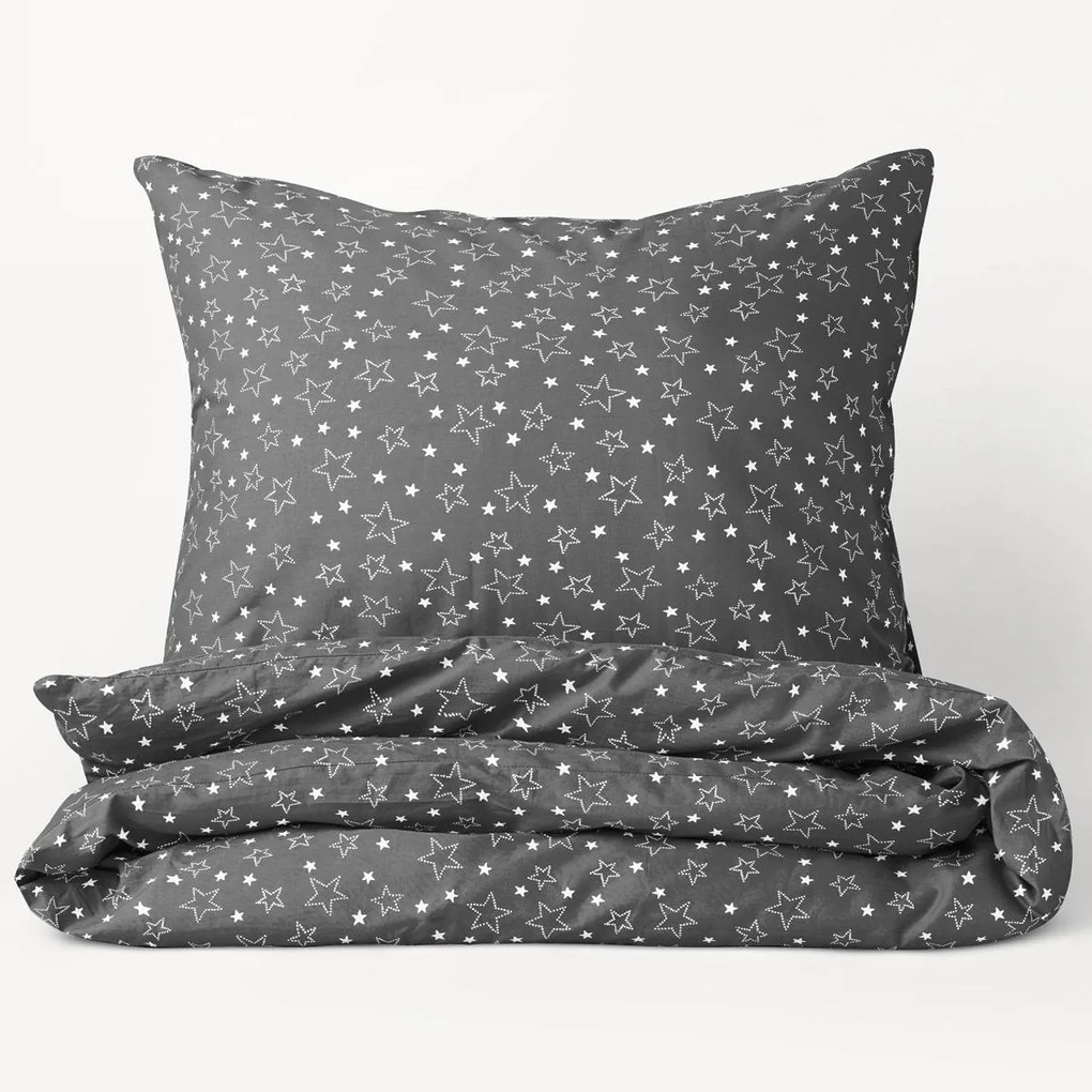 Goldea lenjerie de pat din bumbac - model x-17 - steluțe albe pe gri 140 x 200 și 70 x 90 cm