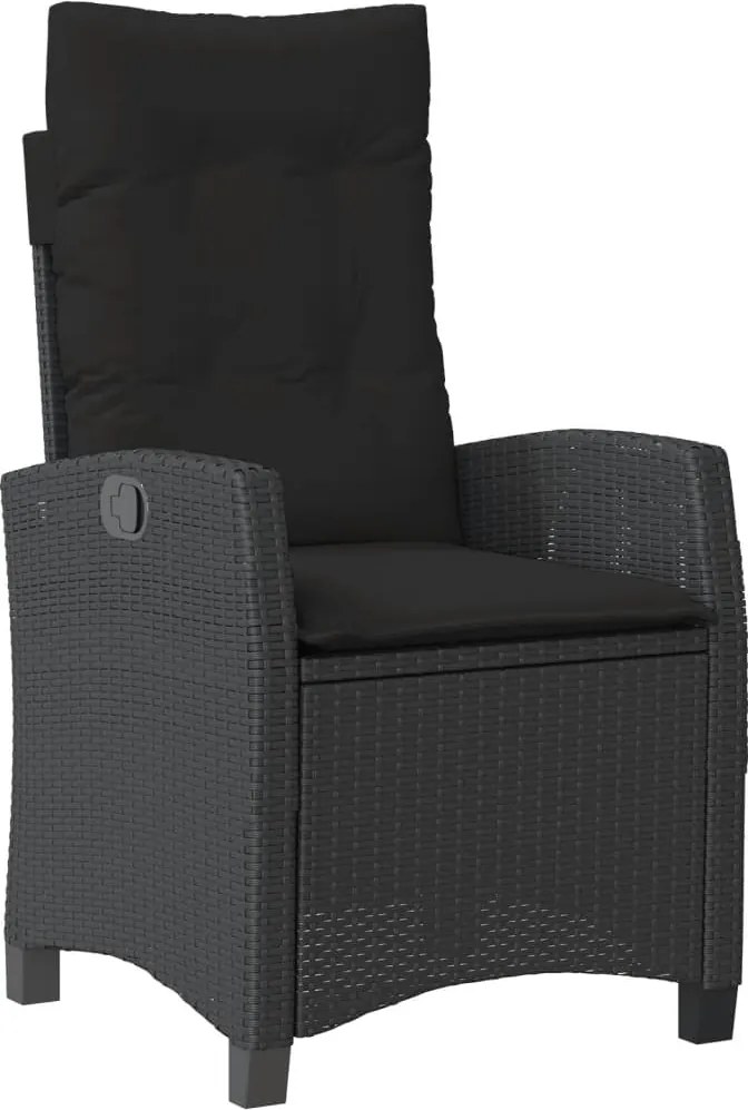 vidaXL Scaun de grădină rabatabil cu perne, negru, poliratan