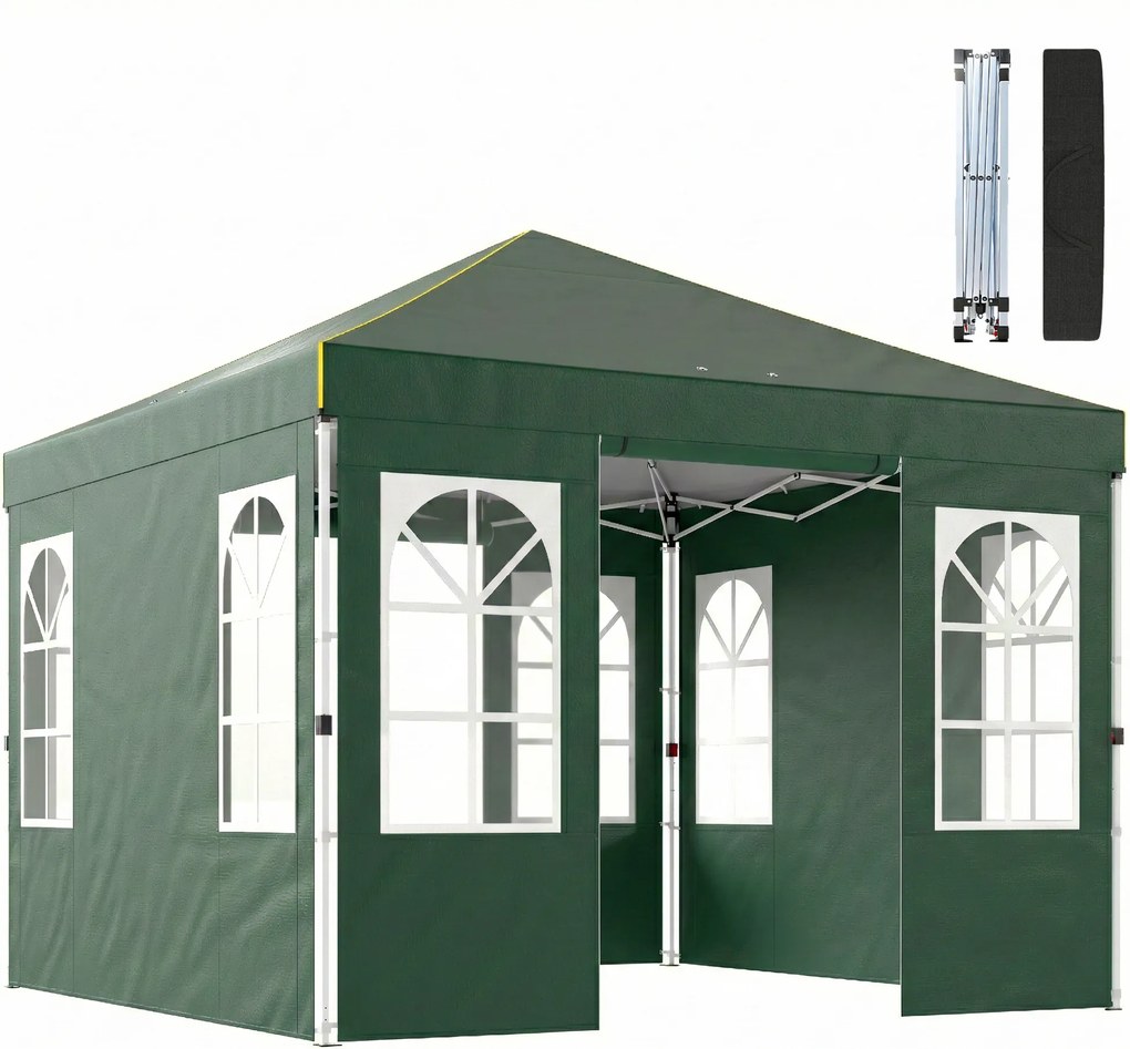 Outsunny Cort Pliabil 3x3 m Pop-up cu UPF50+ 4 Laterale Detașabile Înălțime Reglabilă și Husă de Transport Verde | Aosom Romania