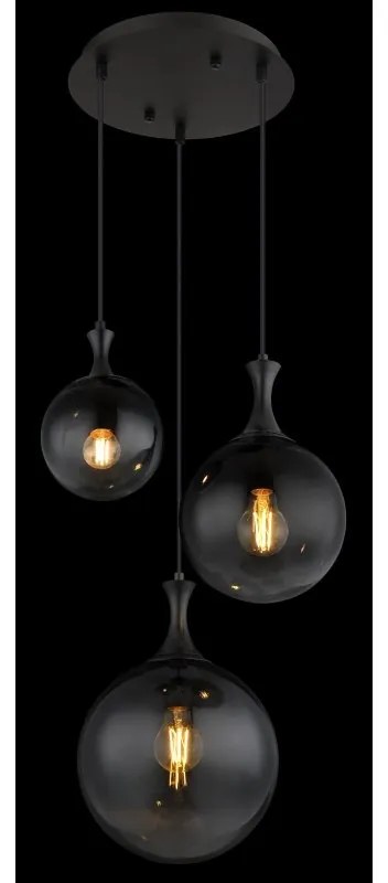 Lustra suspendata design modern DALTON 3L negru/fumuriu