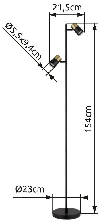 Lampadar cu 2 Spoturi directionabile BRISBON negru/cupru