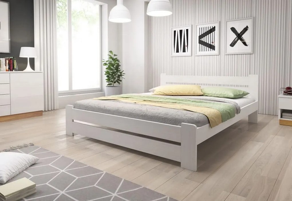 Expedo  Pat din lemn masiv HEUREKA + somieră GRATIS, 140x200cm, alb