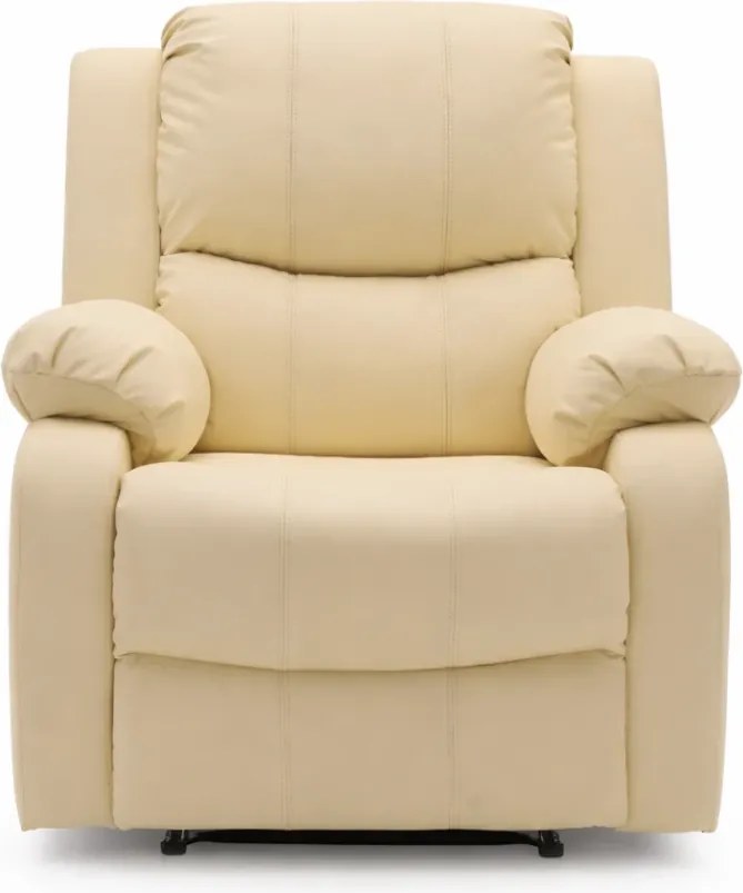 Fotoliu Masaj, Incalzire, rabatabil, sezut cu arcuri metalice, suport picioare extensibil, PU, Bej