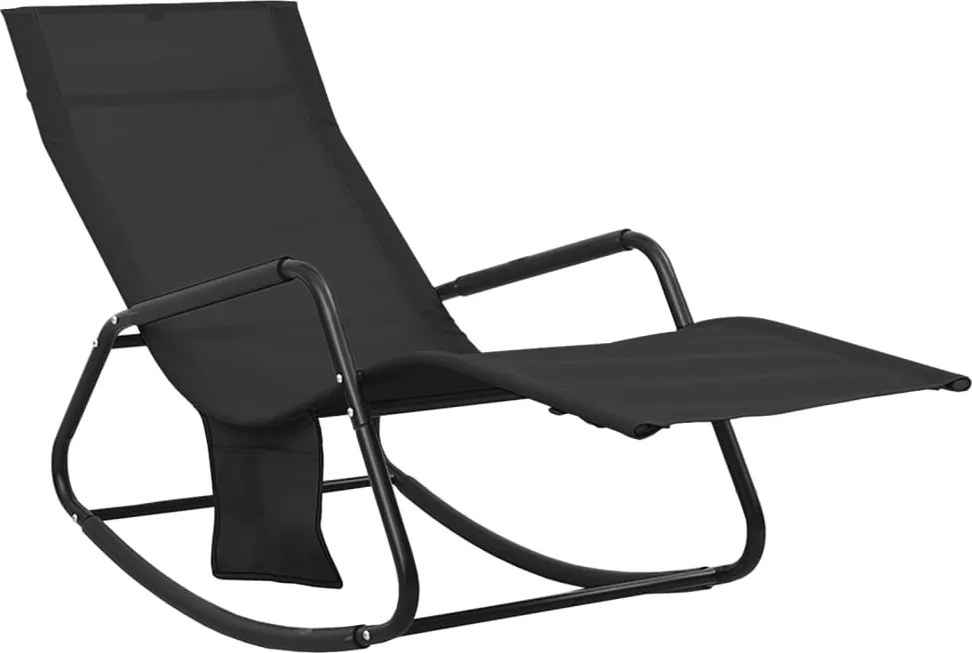 vidaXL Șezlong de plajă, negru, oțel și textilenă