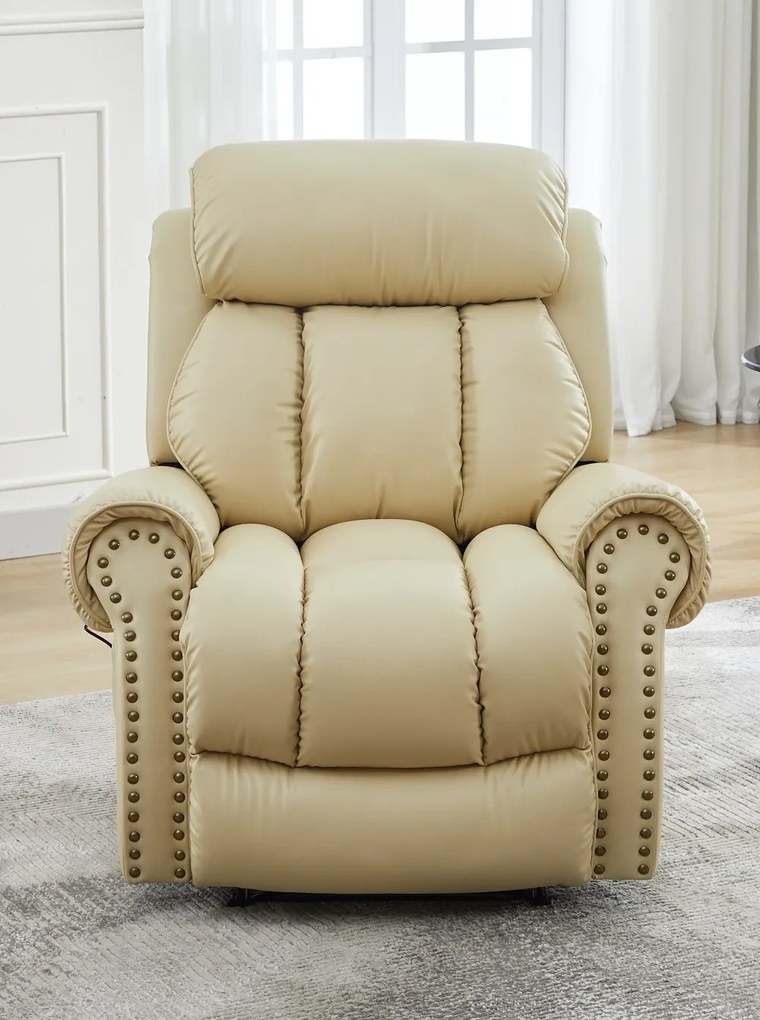 Fotoliu Masaj si Incalzire, Recliner, suport picioare extensibil, Air PU Premium, Bej deschis