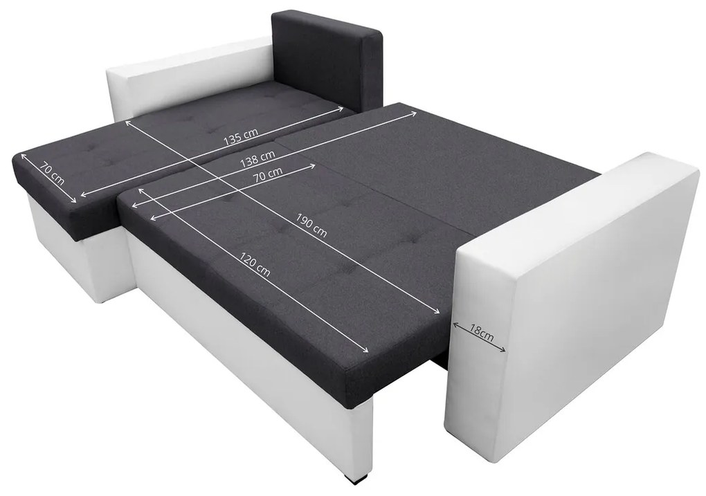 Coltar extensibil Toledo, 226x145x79 cm, 2 lazi depozitare, Reversibil, Alb/Antracit