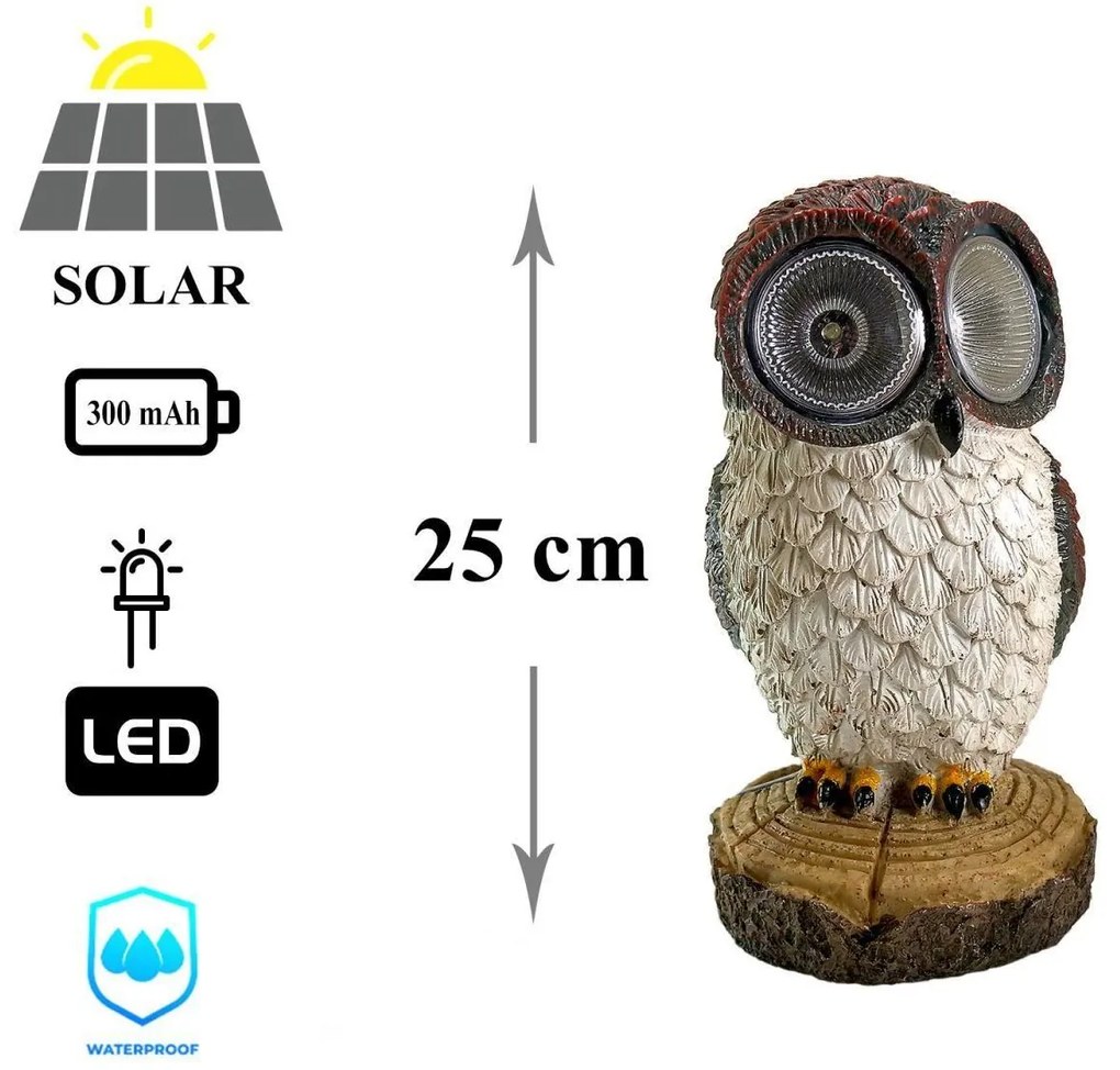 Decoratiune gradina, polirasina, lampa solara, bufnita, 14x14x25 cm