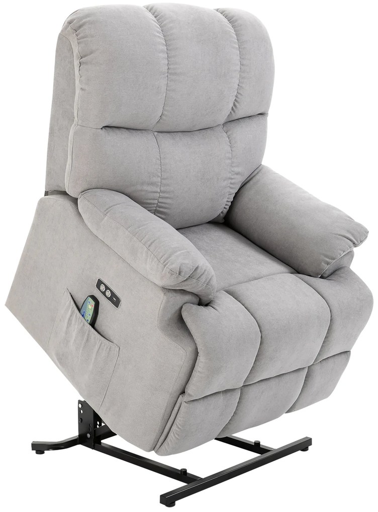HOMCOM Scaun cu Ajutor pentru Ridicare, Scaun de Masaj, Fotoliu Relaxant cu Port USB, Scaun TV cu Telecomandă, Buzunar Lateral, Scaun TV Inclinabil în Aspect de Catifea, Gri | Aosom Romania