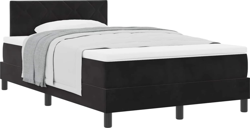 vidaXL Pat cu arcuri cu saltea cu headboard Negru 120 x 190 cm Catifea