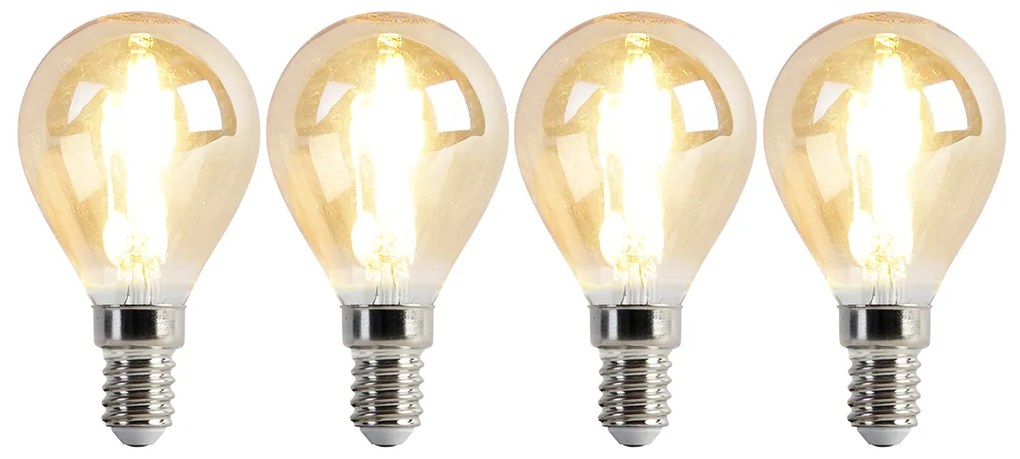 Set 4 becuri LED E14 reglabile P45 gold 3.5W 330 lm 2100K