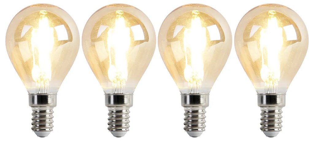 Set de 4 becuri LED E14 reglabile P45 auriu 3.5W 330lm 2100K
