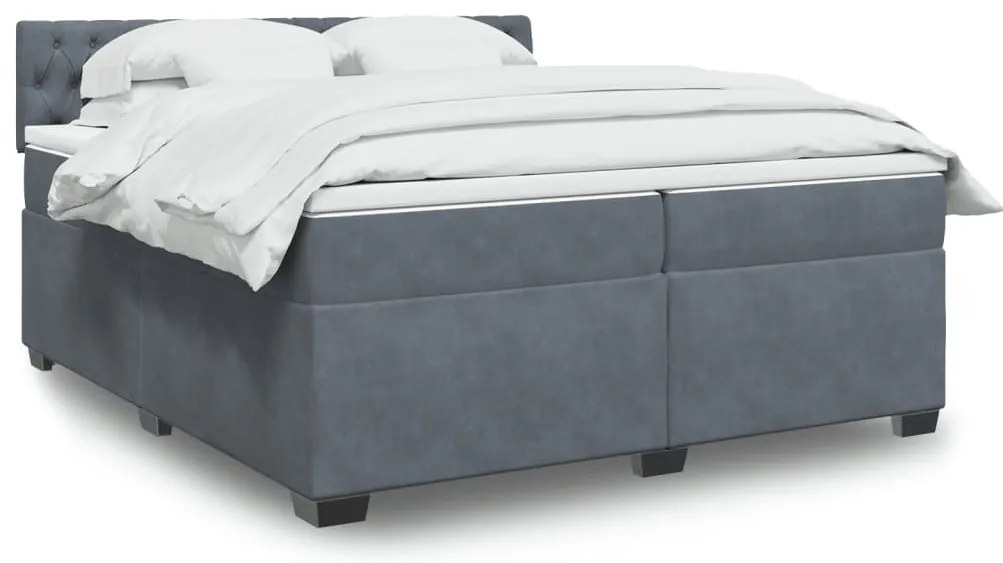 vidaXL Pat box spring cu saltea, gri închis, 200x200 cm, catifea