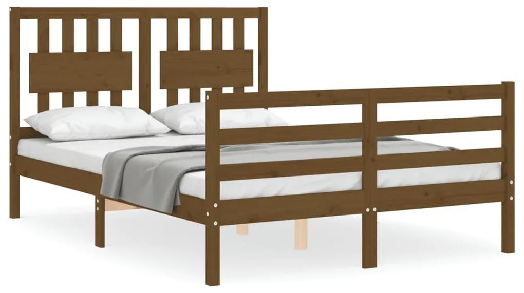 3194284 vidaXL Cadru de pat cu tăblie, dublu mic, maro miere, lemn masiv