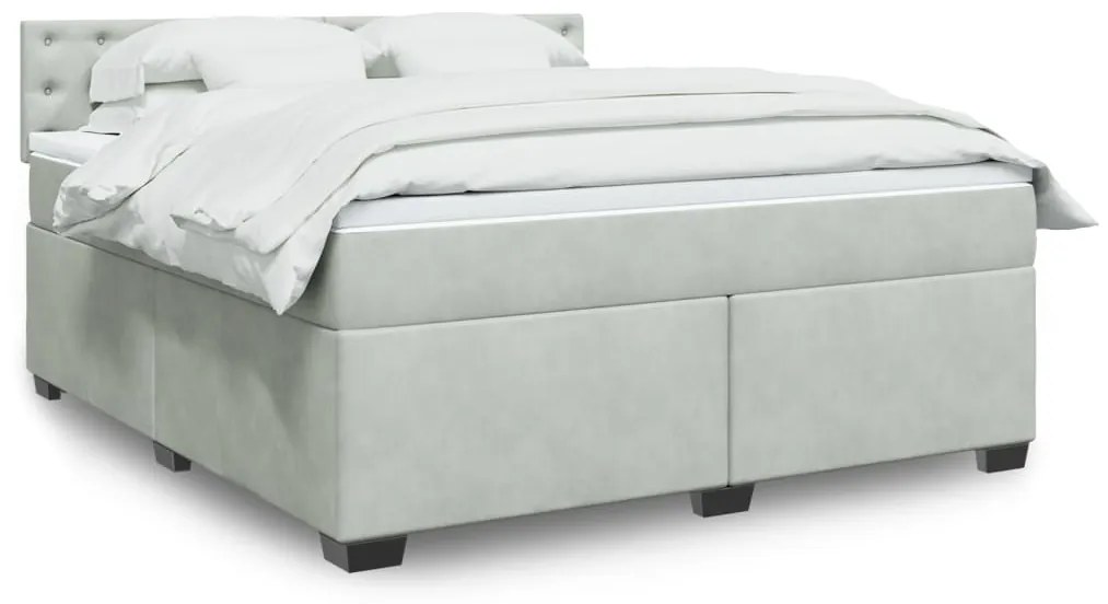 vidaXL Pat box spring cu saltea, gri deschis, 180x200 cm, catifea