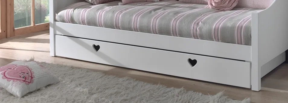 Set AMORI în alb format dintr-un Pat copii cabină (90 x 200 cm) și un sertar de Pat copii.