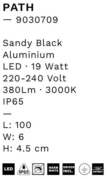 Aplica LED iluminat ambiental perete exterior IP65 PATH negru, 100cm