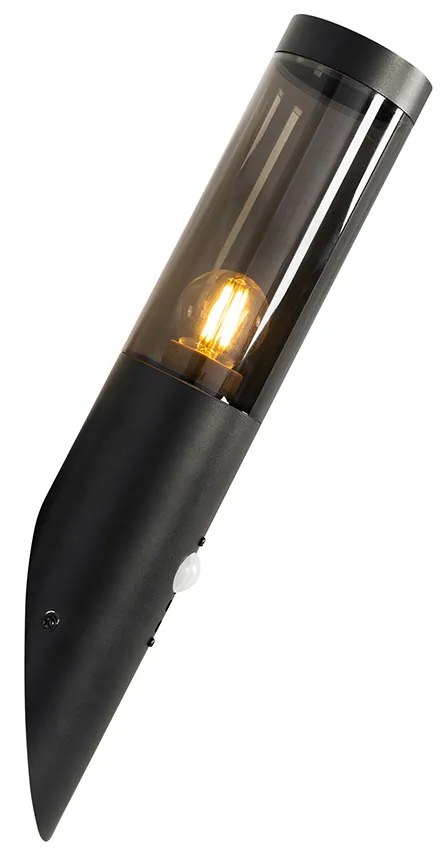 Lampă de perete modernă exterioară neagră cu senzor de mișcare IP44 - Rox
