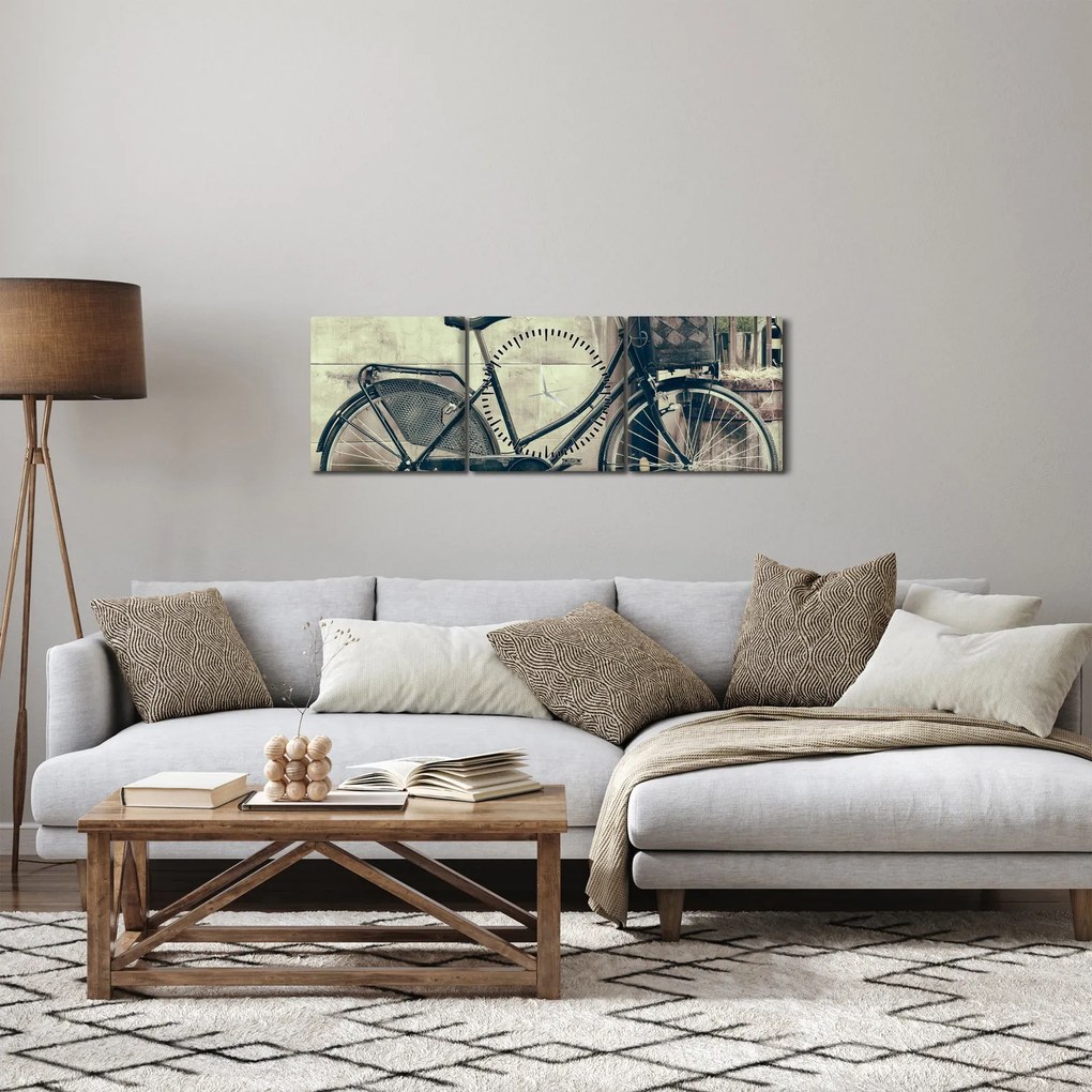 Tablou - Bicicleta de epocă cu flori (cu ceas) (90x30 cm)