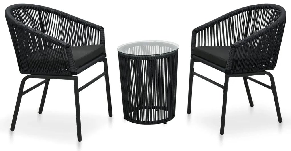 vidaXL Set mobilier de bistro cu perne, 3 piese, negru, ratan PE
