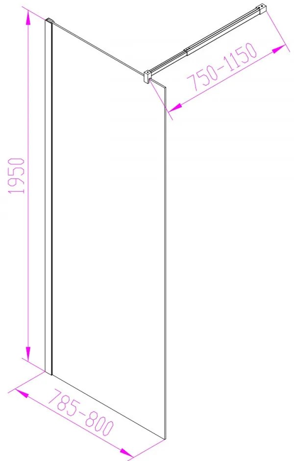 Cabină de duș Walker walk-in WI01-80 80x195 cm, cu sticlă de 8 mm