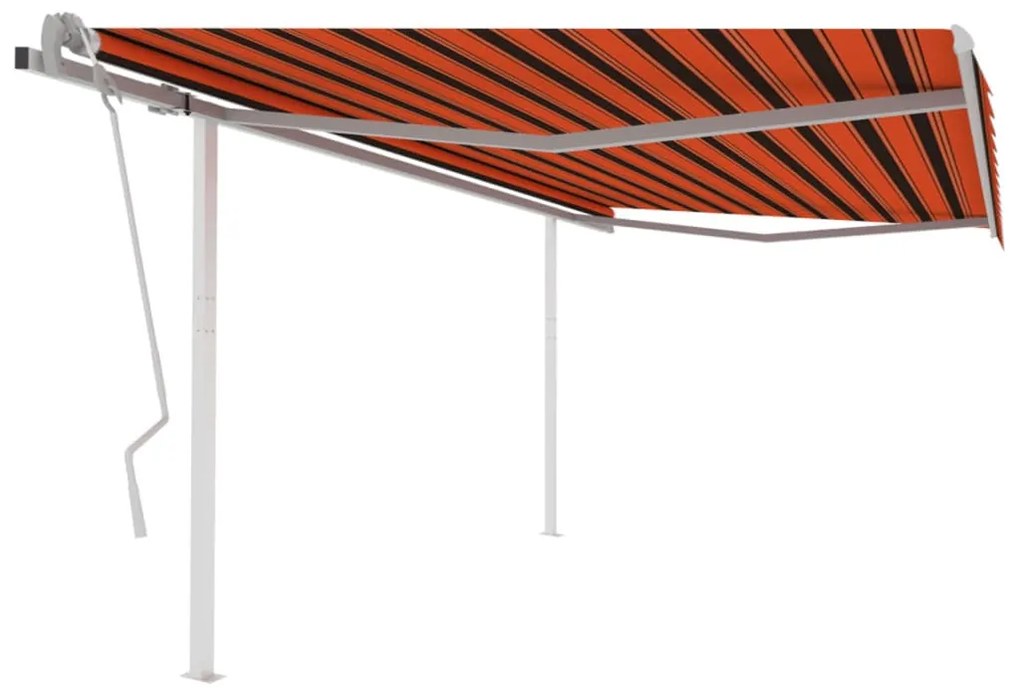 vidaXL Copertină retractabilă manual cu stâlpi, portocaliu&amp;maro, 4x3 m