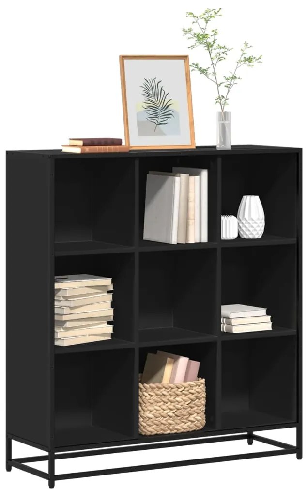 vidaXL Bibliotecă, negru, 97,5x33x107,5 cm, lemn prelucrat și metal