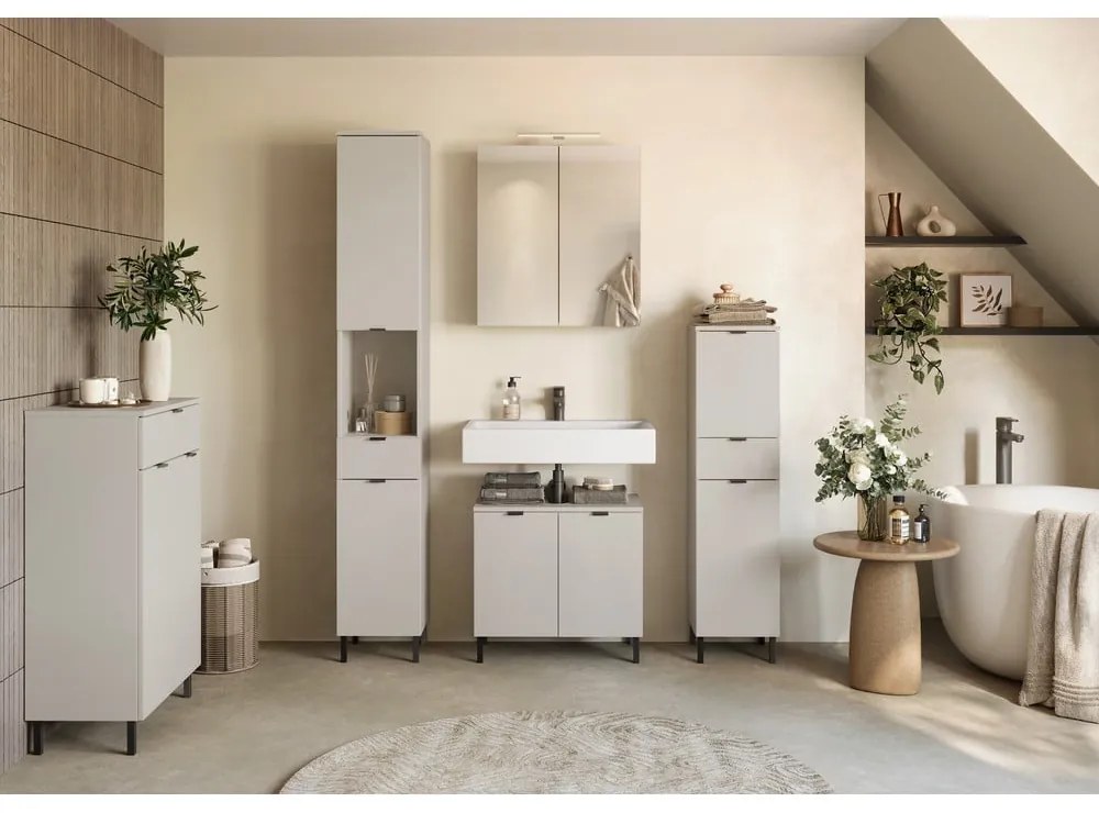 Dulap de baie crem suspendat, cu oglindă 60x71 cm Arcena – Germania