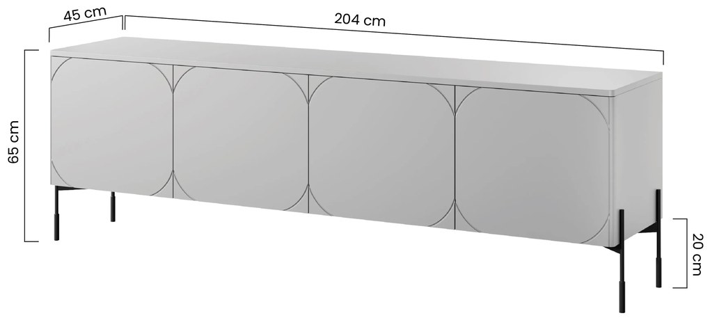 Comodă TV Sonatia 200 cm cu picioare metalice și 4 uși - cașmir