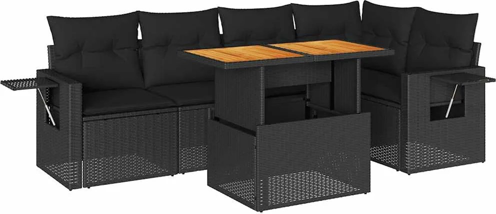 vidaXL Set mobilier de grădină cu perne, 6 piese, negru, poliratan