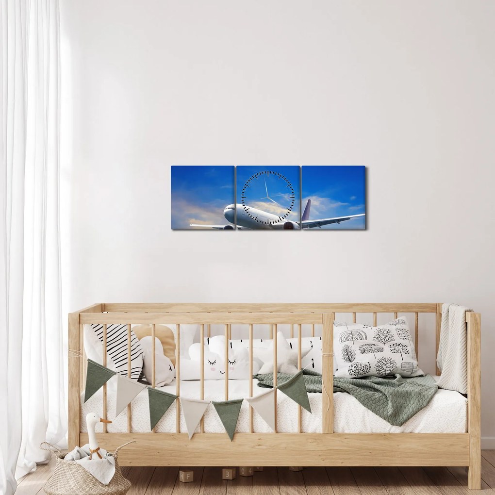 Tablou cu avion (cu ceas) (90x30 cm)
