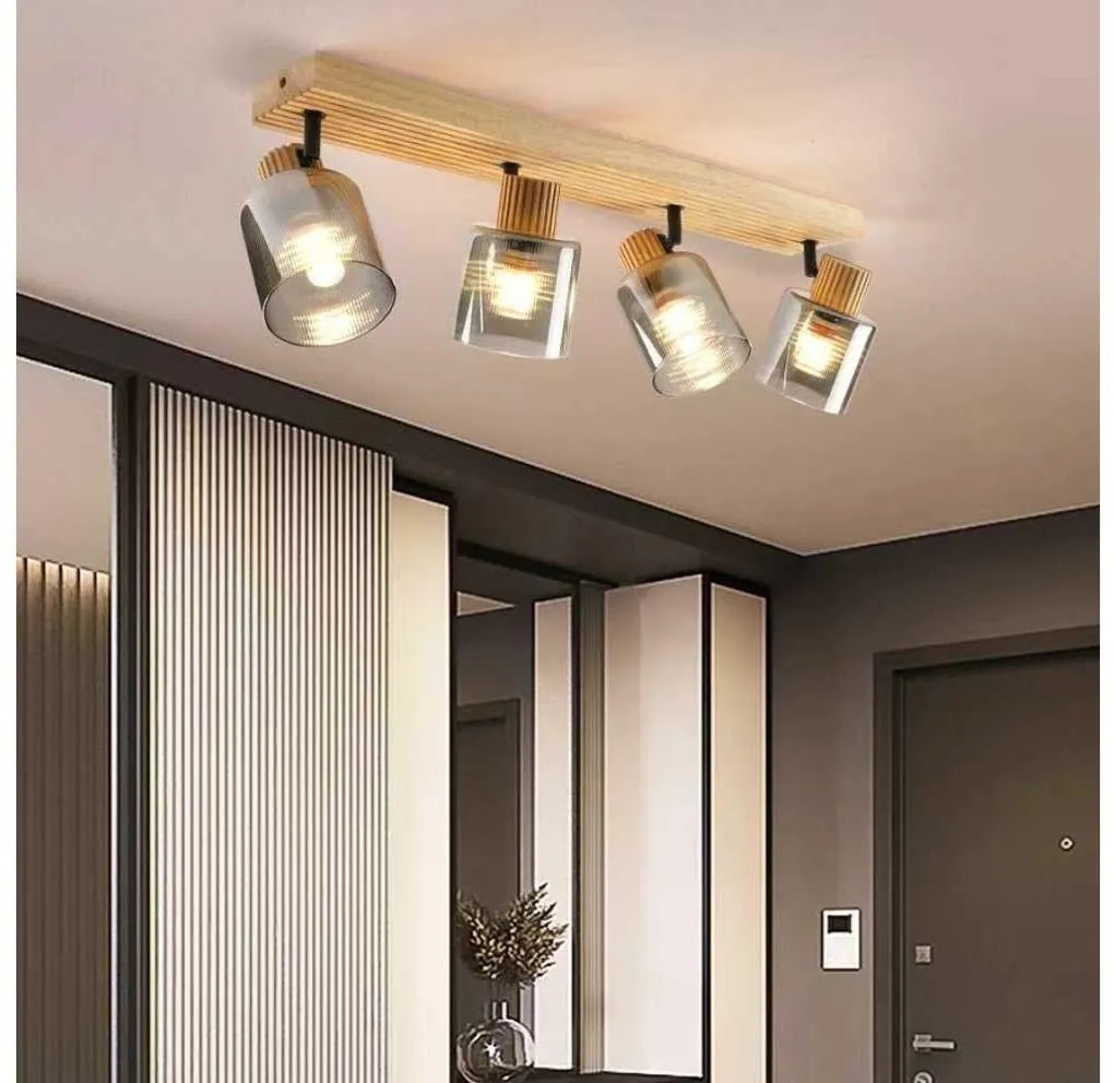 Brilagi - Plafonieră cu spoturi HYGGE, 4xE14/15W/230V, lemn de cauciuc/fumuriu