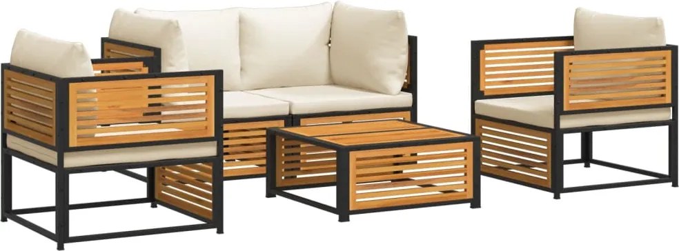 vidaXL Set de canapele de grădină cu perne, 5 buc., lemn masiv acacia