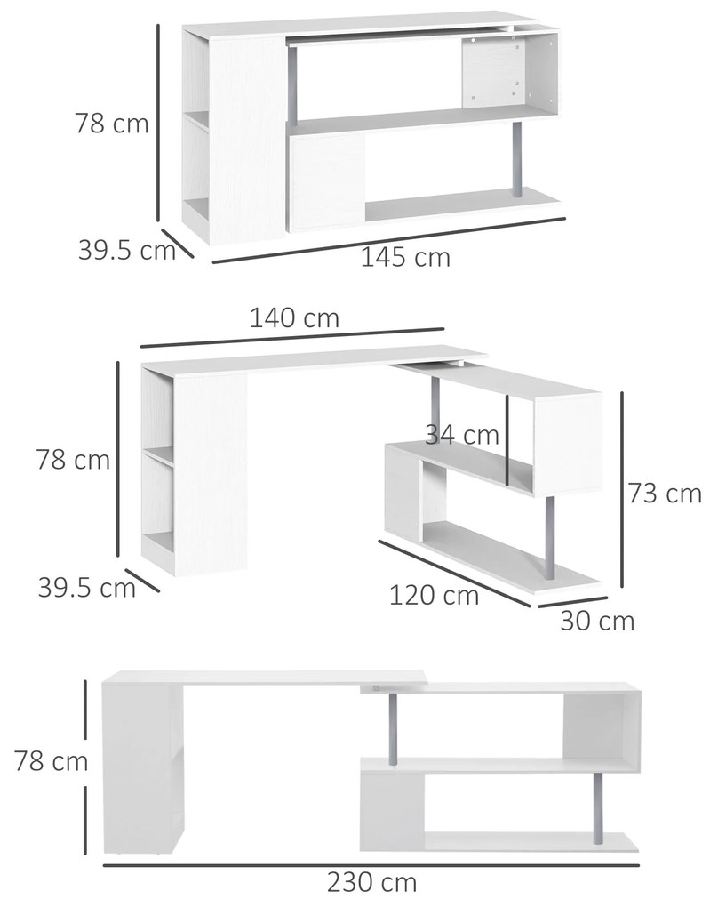 HOMCOM Birou de Colt din Lemn Alb 140x120x78,2cm | Aosom Romania