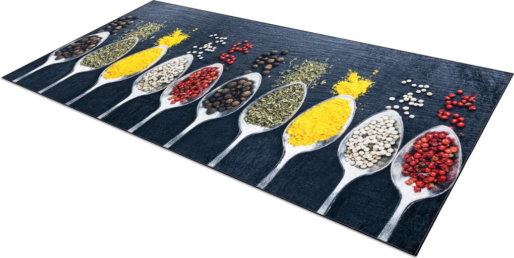 ANDRE 42760 covor lavabil linguri, condimente bucatarie, anti-alunecare - gri / verde