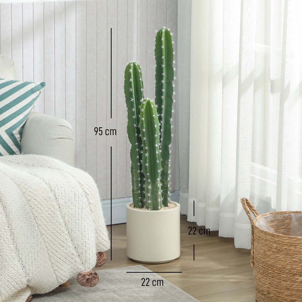 HOMCOM Plantă artificială Cactus mare 95 cm cu ghiveci, realist pentru casă, birou, verde | Aosom Romania